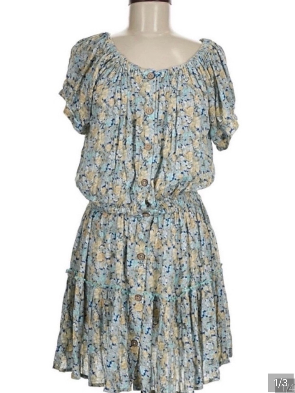 Juniper Blu and Cream Floral Button-Front Mini Dress